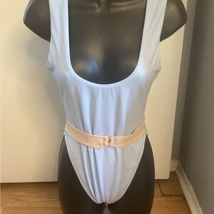 Montce Cream and Blue Swimwear or Intimate Bodysuit S